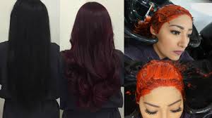 Lady modeling this highlighted hair has the rest of the hair jet black in color only a portion on one side with the natural burgundy tinge. From Jet Black To Burgundy Hair Vlog Youtube