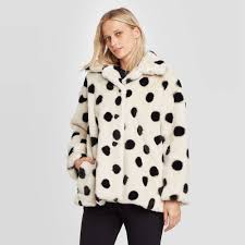 Black And White Polka Dot Fur Coat Women S Polka Dot Long Sleeve Swing Faux Fur Jacket Who What Wear White Black M Target Faux Fur Jacket Fur Jacket Puffer Jacket Women