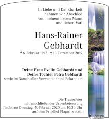 Traueranzeigen von Hans-Rainer Gebhardt