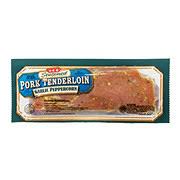 The middle or centre section of the pork side is divided into loin and belly by a straight cut from the edge of the tenderloin muscle on the ham end through a point on the front rib tight against the protruding edge of the split backbone (fig. H E B Seasoned Garlic Peppercorn Pork Tenderloin Shop Pork At H E B