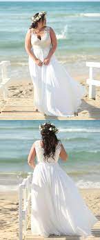 Cheap Plus Size Beach Wedding Dresses Simple White Chiffon Bridal Gowns A Line Lon Simple Wedding Dress Beach Beach Wedding Dresses Backless Boho Wedding Dress