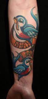 Mario Rosenau Traditional Colored Swallows With Banner Tattoo Tattoos Time Tattoos Inspirational Tattoos