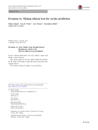 Pdf Erratum To Mining Clinical Text For Stroke Prediction