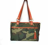 Camouflage Tote - Orange Leather Trim
