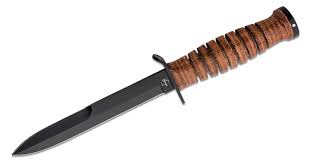 Boker Plus M3 Trench Knife 6.73 Black Carbon Steel Blade, Leather Handles,  Leather Sheath - KnifeCenter - 02BO048 - Discontinued