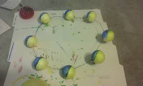 3d Model Of The Phases Of The Moon 1 Long Piece Of Wire 8 Foam Balls Yellow And Blue Tempura Paint And Hot Glue To Keep The Ball Diy Crafts Hot Glue Crafts