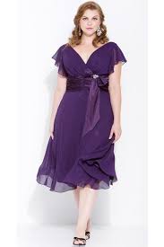 Plum Chiffon Dress Tea Length With V Neckline Short Sleeves Size 14w To 24w Bridesmaid Dresses Plus Size Elegant Evening Dresses Short Evening Dresses Elegant