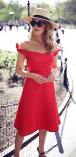 Black And White Striped Off The Shoulder Dress Red Off The Shoulder Tie Shoulder Fit And Flare A Line Knee Length Dress Black And White Striped Wedge Sandals Cla Fashion Spring Summer Dress Spring Dresses