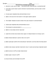 Co what are hree products of cellular respiration? Photosynthesis Review Questions