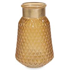 Vase En Verre Ambre H 25 Cm Facettes Vase Verre Vase Ambre
