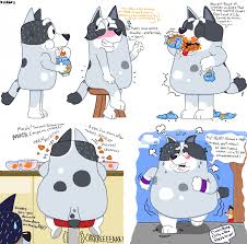 278684 - suggestive, artist:k1nk3rz, trixie heeler (bluey), australian  cattle dog, canine, dog, mammal, semi-anthro, bluey (series), female,  weight gain - Furbooru