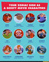 And in astrology, the zodiac signs all resemble particular characters due to their own personalities. Your Zodiac Sign As A Goofy Movie Characters Aries Taurus Gemini Cancer Bigfoot Roxannne S Father Principal Mazur P J Pete Sagittarius Capricorn Aquarius Pisces Roxannne Bobby Zimmeruski Goofy Possum