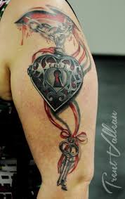 The heart locket tattoo symbolizes love for another whether realistic, contemporary, decorative victorian, black and gray or full color. Heart Locket Tattoo By Trent Valleau Tattoo Com