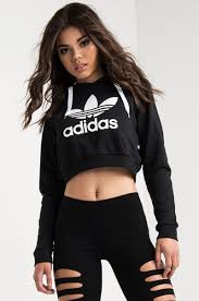 Black Adidas Crop Top Adidas Women 39 S Trefoil Long Sleeve Crop Hoodie In Black Adidas Crop Top Hoodie Crop Top Hoodie Adidas Crop Top