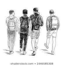 Sketch Of The Students Boys Walking Down The Street Drawings Of Friends Friends Sketch Best Friend Sketches