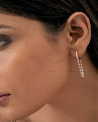 Moissanite Loop Chain Huggie Earrings 14K Rose Gold Hoop Earrings Huggie  Chain Earring Minimalist Jewelry Special Gift for Christmas Promise