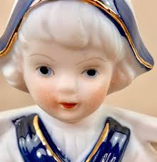 Blue Bisque Figurine Dutch Milk Maid Statue Holland Girl Figure Bell!!!