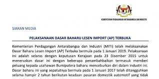 Permohonan jawatan kosong terkini kementerian perdagangan antarabangsa dan industri (miti). Kementerian Perdagangan Antarabangsa Industri Keluar Kenyataan Berkenaan Lesen Import Ap Terbuka Gohed Gostan
