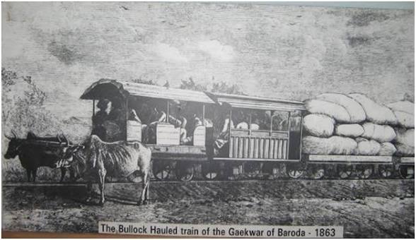 The First Railway Engine at Indore,, in Holkar State time.. On the track Pulled by state elephant.. rare pic