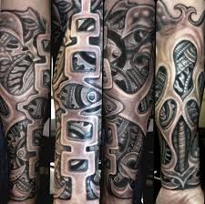 Cool realistic color mechanical tattoo on sleeve. Bio Mechanical Sleeve Tattoo Abyss Tattoo Abyss Montreal