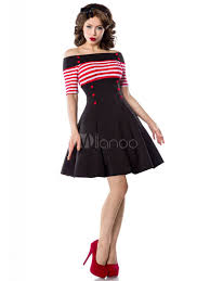 Elles portent des pantalons et des vestes voici un très joli modèle vintage année 50 style audrey hepburn. Robe Vintage Femme Robe Annee 50 Hors De L Epaule Avec Rayures Demi Manches Milanoo Com
