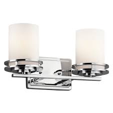 The kingston vanity collection, references a familiar silhouette, with its traditional linear arms updated with a modern touch in a polished nickel finish. Modern Classic Twin Bathroom Wall Light In Chrome With Opal Glasses