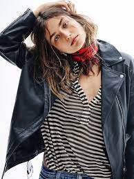 Get Andreea Diaconu S Effortless Neck Scarf Stripes Leather Mix Style Fashion Style Inspiration