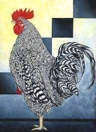 Black And White Hen Black And White Rooster On The Run Giclee Print Of Painting Etsy Rooster Painting Black And White Chickens Rooster