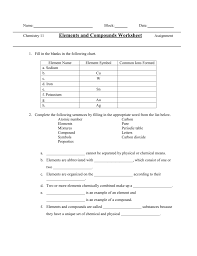 elements and compounds worksheet