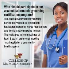 In general, after becoming an rn or aprn, nurses who choose to become aesthetic professionals can enroll in special aesthetic nurse training programs. College Of Medical Aesthetics Who Should Participate In Our Aesthetic Dermatology Nursing Certification Program Facebook