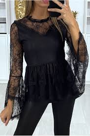 Parcourez notre sélection de blouse à volants : Black Lace Blouse With Ruffle For Women With Back Closure