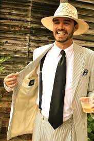 Seersucker Suit Straw Hat Hochzeitsanzug Anzug Hochzeit
