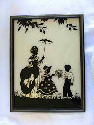 Vintage Reverse Glass Painting Picture Colonial Etsy Silhouette Pictures Silhouette Art Glass Painting
