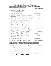 Classification of chemical reactions chemistry worksheet key / predicting products worksheet answer key — excelguider.com. U6 Key B Doc Worksheet Types Of Reactions Part I For Each Of The Reactions Below Balance The Equation And Indicate Which Type Of Reaction It Is Type Course Hero