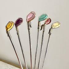 Art Deco sterling silver & enamel Golf Club cocktail sticks in Antique  Serveware