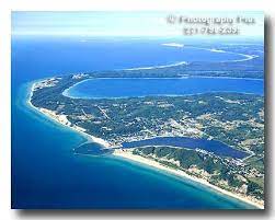 A High View Of Frankfort To The North Showing All Of Betsie Lake And Much Of Crystal Lake And The Lake Michigan Sho Michigan Travel Benzie County Lake Michigan