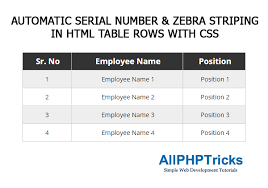 Automatic Serial Number Zebra Striping In Html Table Rows With Css All Php Tricks Web Development Tutorial Css Simple Html