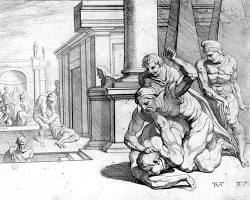 Image of Odyssey Book 18 classical art Odysseus fight with Irus beggar in palace