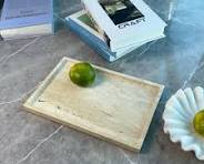 OAIQNUJ Bandeja grande de pedra travertino para mesa de centro, bandeja  retangular de mármore de 30 x 20 cm para bancada de banheiro, prato  decorativo ...