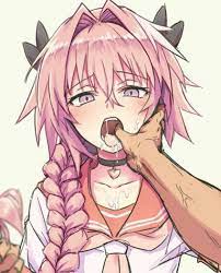 ahe gao ahegao astolfo (fate) bows choker cum fategrand order  fate (series) male focus pink hair school uniform yaoi 