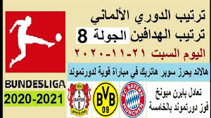 استرد فريق بايرن ميونخ صدارة ترتيب الدوري الالماني، بعد الفوز المثير على ضيفه بوروسيا دورتموند، بأربعة أهداف مقابل هدفين، في اللقاء الذي أقيم على ملعب آليانز آرينا المصدر:اليوم السابعترتيب الدوري الالماني بعد. ØªØ±ØªÙŠØ¨ Ø§Ù„Ø¯ÙˆØ±ÙŠ Ø§Ù„Ø§Ù„Ù…Ø§Ù†ÙŠ ÙˆØªØ±ØªÙŠØ¨ Ø§Ù„Ù‡Ø¯Ø§ÙÙŠÙ† Ø§Ù„Ø¬ÙˆÙ„Ø© 8 Ø§Ù„ÙŠÙˆÙ… Ø§Ù„Ø³Ø¨Øª 21 11 2020 ØªØ¹Ø§Ø¯Ù„ Ø§Ù„Ø¨Ø§ÙŠØ±Ù† ÙˆÙÙˆØ² Ø¯ÙˆØ±ØªÙ…ÙˆÙ†Ø¯