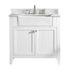 This sink is also classified as a complete farmhouse kitchen sink kit, since it includes everything needed in order to install and setup the sink. Burbank 36 Single Sink Bathroom Vanity Set In White With Carrara Marble Top And Farmhouse Sink No Assembly Required Walmart Com Walmart Com