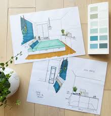 Croquis Amenagement Interieur Appartement Salon Et Chambre Style Moderne Avec Des Plantes Realisati Dessin Decoration Decoration Minimaliste Appartement Salon