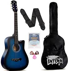 Best guitar brands in india. Intern Int 38c Acoustic Guitar Kit With Bag Strings Pick And Strap Blue Amazon In Musical Instruments