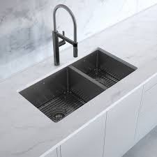 Black stainless steel undermount kitchen sink. Evier De Cuisine Double Acier Inox Noir Metallise Prochef Par Julien