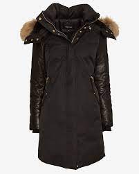 Love Mackage Mackage Exclusive Leather Sleeve Fur Hood Long Puffer Jacket Intermix Long Puffer Jacket Jackets Leather Sleeve