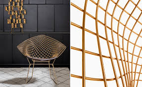 Awardthe bertoia diamond chair is an astounding study in space, form and function by one of the master sculptors of the last century. Bertoia Gold Plated Small Diamond Chair With Seat Cushion Hivemodern Com