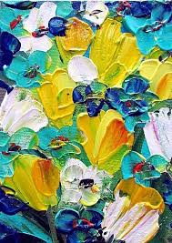 Blue and yellow abstract art. Yellow And Turquoise Flower Art Abstract Art