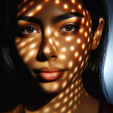 Studio photo with light grey backdrop and natural makeup