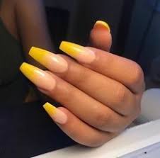«✨ neon yellow, ombre and encapsulated glitter hearts on coffin nails 👌 • 💅 nail artist: Pin On Yellow Nails